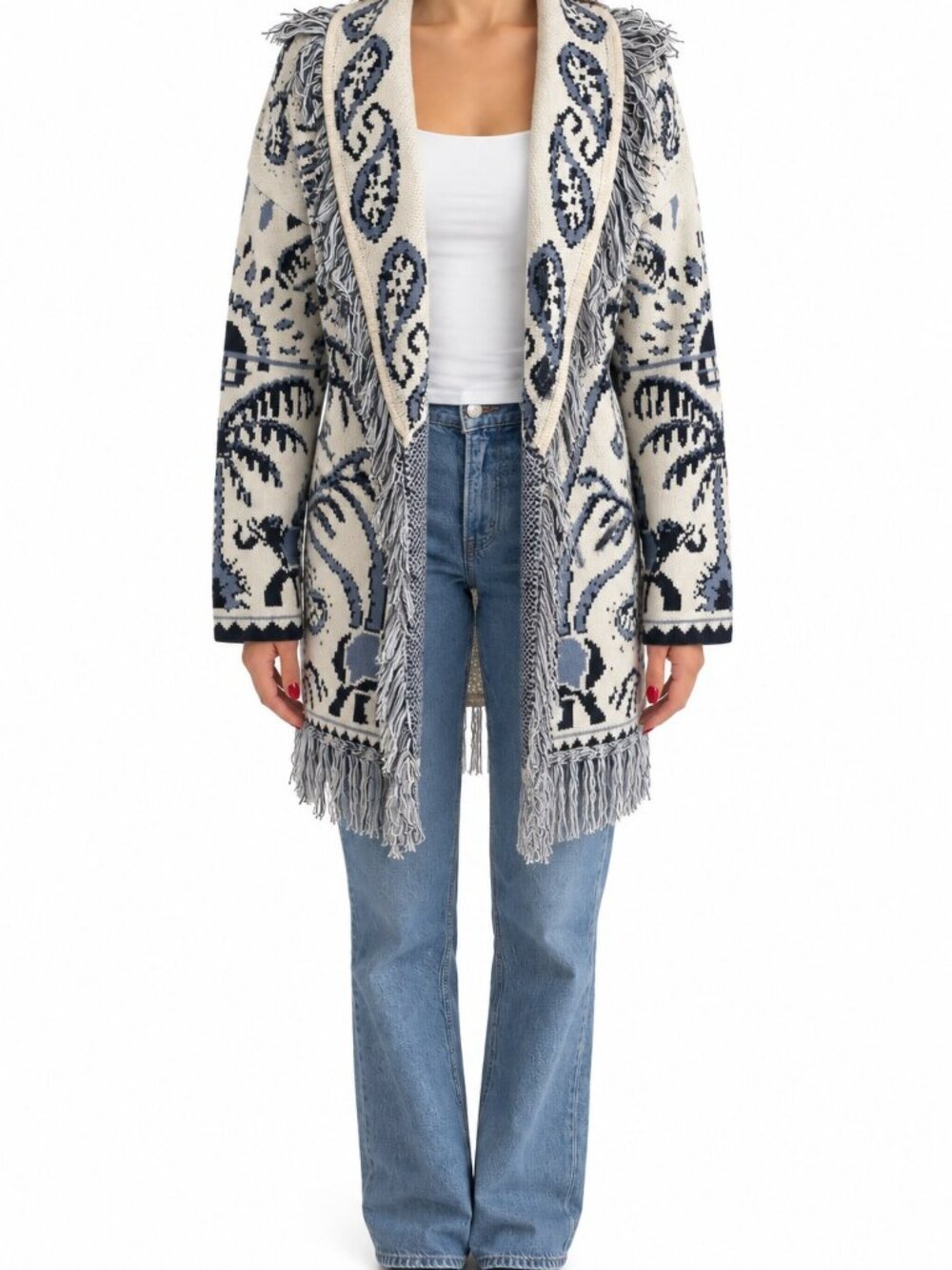 Laetitia Mem Jacquard Fringe Cardigan